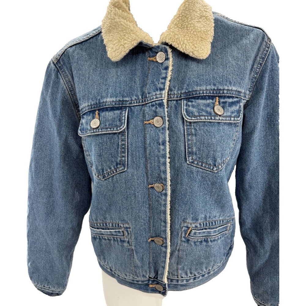 GAP Denim Sherpa Lined Womens Jean Trucker Snap Jacket Retro Size‎ Small